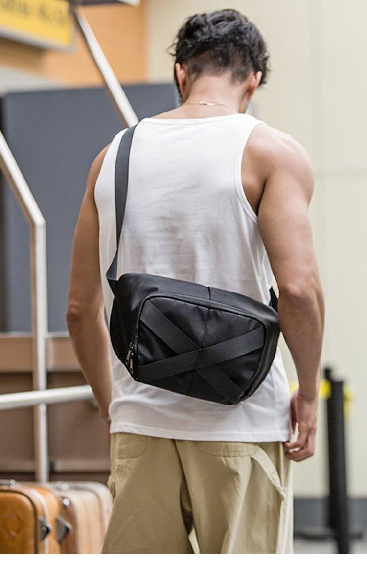 Cool Black Nylon Mens 10 inches Chest Bag Messenger Bags One Shoulder Backpack Black Side Bag for Men