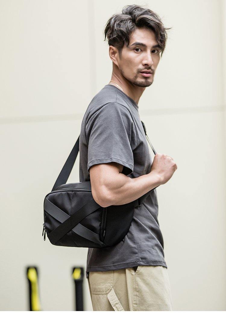 Cool Black Nylon Mens 10 inches Chest Bag Messenger Bags One Shoulder Backpack Black Side Bag for Men