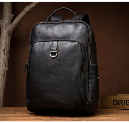 Casual Black Mens Leather 15-inch Computer Backpack Coffee Satchel Backpack School Backpacks for men