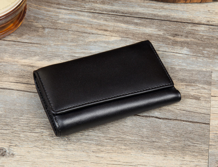 Black Cool Leather Mens Card Holder Trifold Key Wallet Key Holder For Men