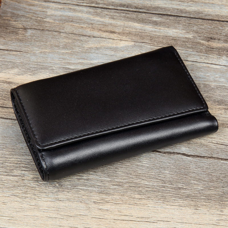 Black Cool Leather Mens Card Holder Trifold Key Wallet Key Holder For Men