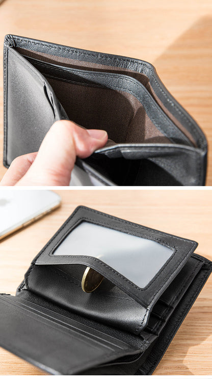 Black Leather Mens Small Wallet Slim Wallet Bifold Black Billfold Wallet billfold Wallet for Men