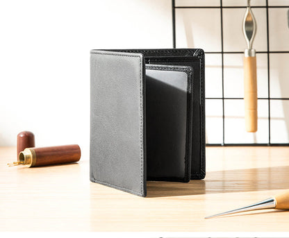 Black Leather Mens Small Wallet Slim Wallet Bifold Black Billfold Wallet billfold Wallet for Men