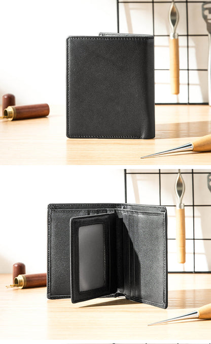 Black Leather Mens Small Wallet Slim Wallet Bifold Black Billfold Wallet billfold Wallet for Men