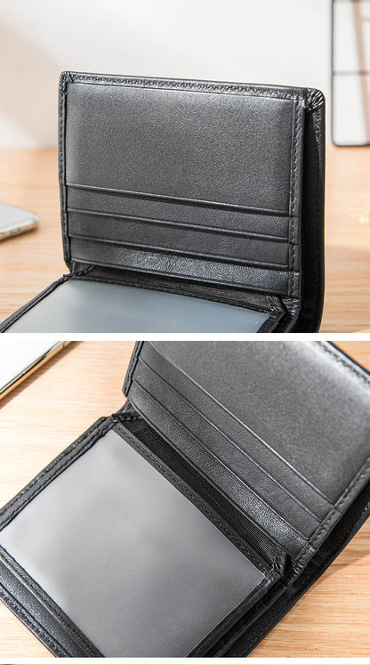 Black Leather Mens Small Wallet Slim Wallet Bifold Black Billfold Wallet billfold Wallet for Men