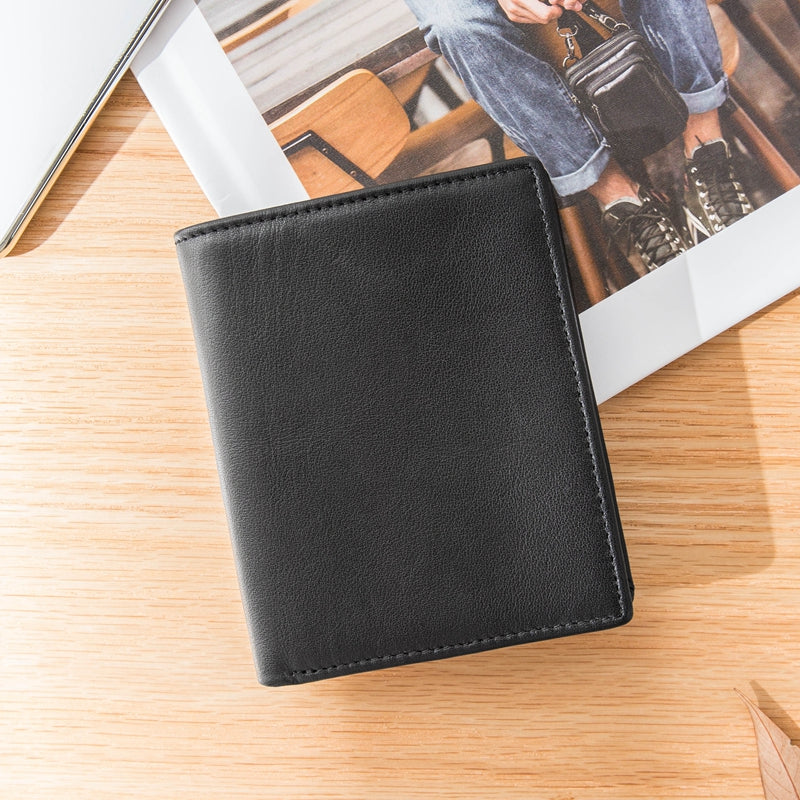 Black Leather Mens Small Wallet Slim Wallet Bifold Black Billfold Wallet billfold Wallet for Men