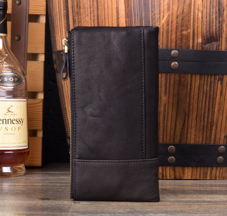 Black Cool Mens Leather long Wallet Brown Leather Zipper Wallet Long Wallets Clutch for Men