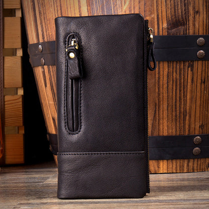 Black Cool Mens Leather long Wallet Brown Leather Zipper Wallet Long Wallets Clutch for Men