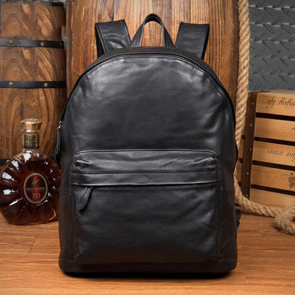 Fashion Black Mens Leather 13-inch Computer Backpacks Cool Travel Backpacks School Backpacks for men