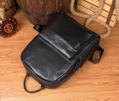 Cool Black Mens Leather 15inches Computer Backpack Fashion Travel Backpack School Backpack for men