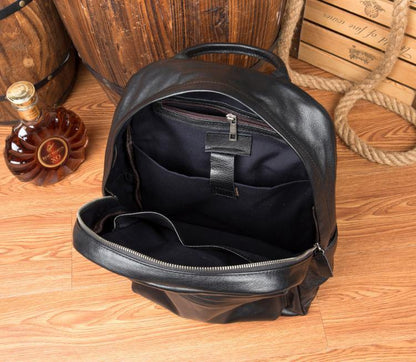 Cool Black Mens Leather 15inches Computer Backpack Fashion Travel Backpack School Backpack for men