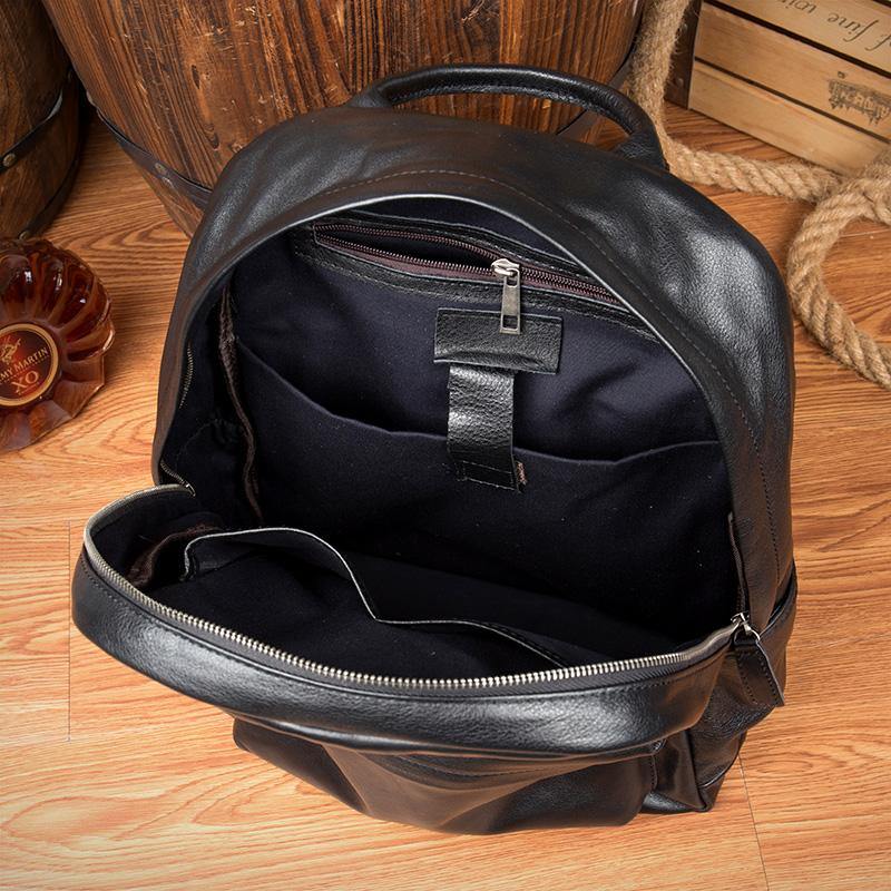 Cool Black Mens Leather 15inches Computer Backpack Fashion Travel Backpack School Backpack for men