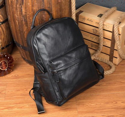 Cool Black Mens Leather 15inches Computer Backpack Fashion Travel Backpack School Backpack for men