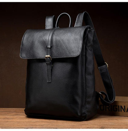 Black Fashion Mens Leather 15-inch Computer Backpacks Cool Satchel Backpacks School Backpacks for men