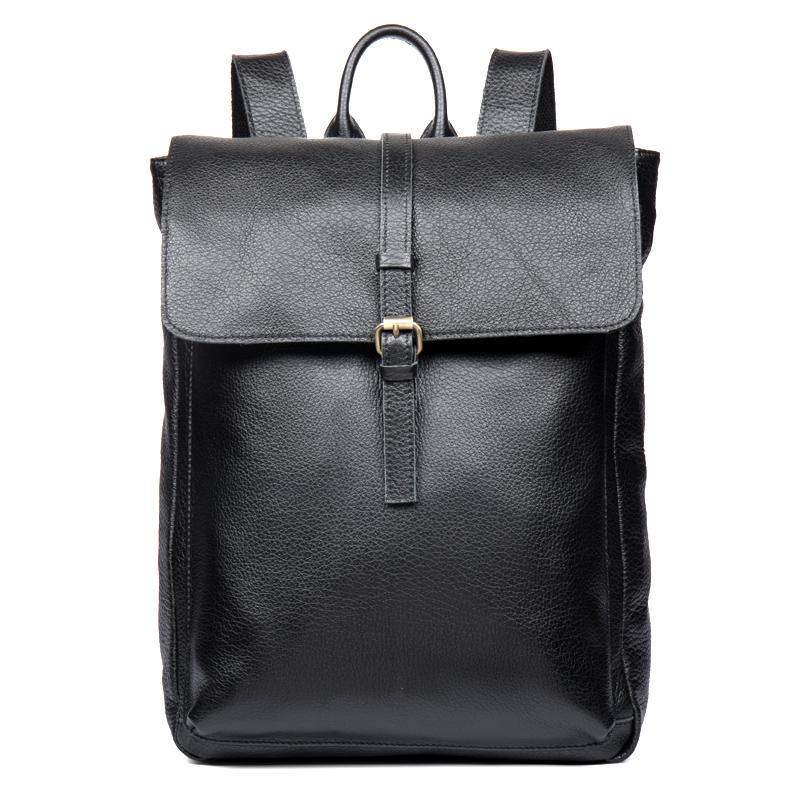 Black Fashion Mens Leather 15-inch Computer Backpacks Cool Satchel Backpacks School Backpacks for men