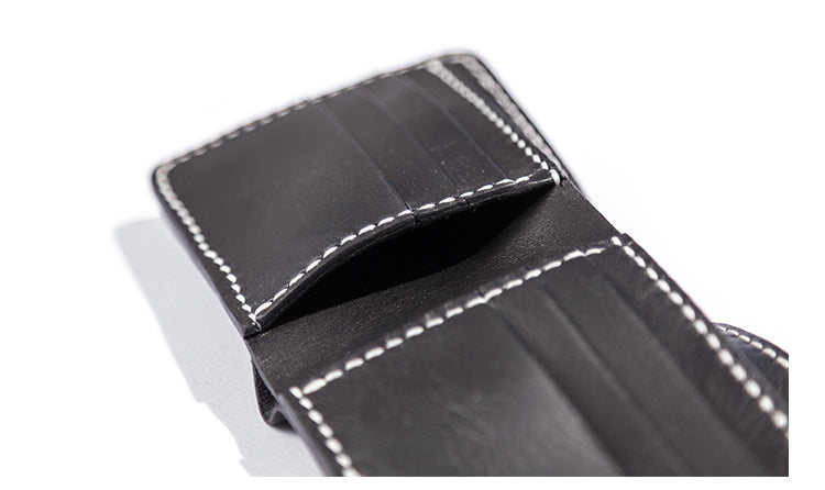 Black Handmade Leather Mens billfold Wallet Bifold Black Front Pocket Wallet Small Wallet For Men