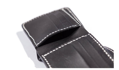 Black Handmade Leather Mens billfold Wallet Bifold Black Front Pocket Wallet Small Wallet For Men