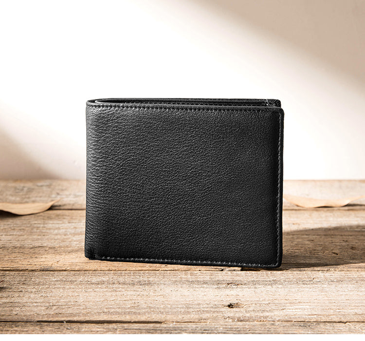 Handmade Black Leather Mens Small Wallet Bifold Card Wallet Front Pocket Wallet billfold Wallet for Men