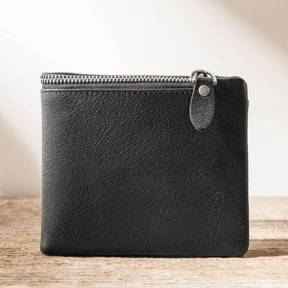 Black Leather Mens Small Wallet Front Pocket Wallet Black Bifold Slim billfold Wallet for Men