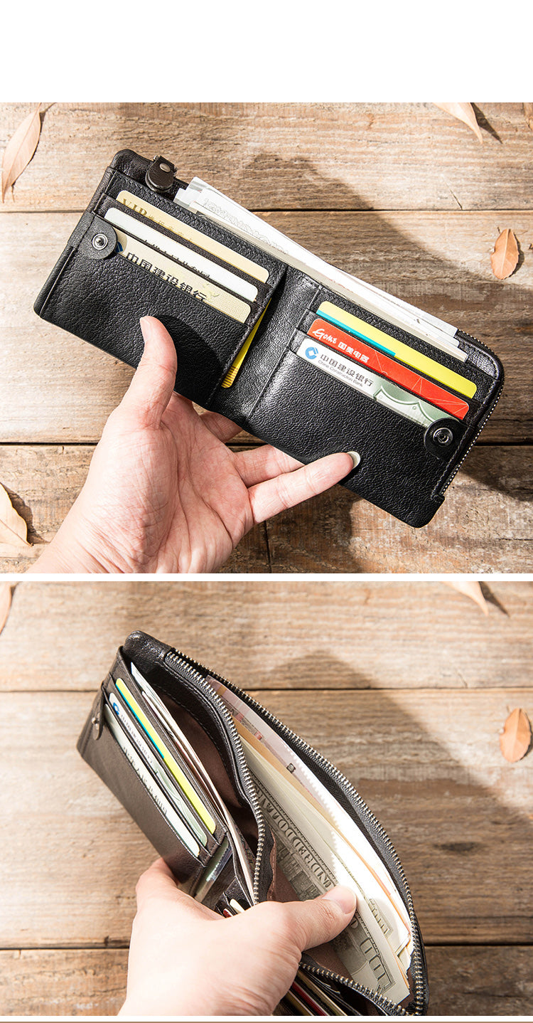 Black Leather Mens Small Wallet Front Pocket Wallet Black Bifold Slim billfold Wallet for Men