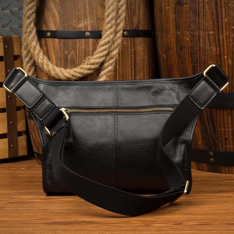 Black Leather Fanny Pack Mens Waist Bag Hip Pack Belt Bags Bumbag for Men