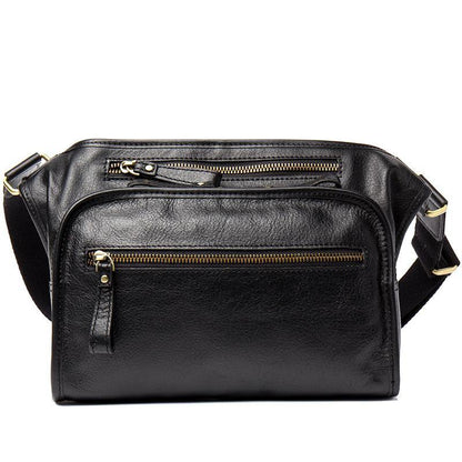 Black Leather Fanny Pack Mens Waist Bag Hip Pack Belt Bags Bumbag for Men