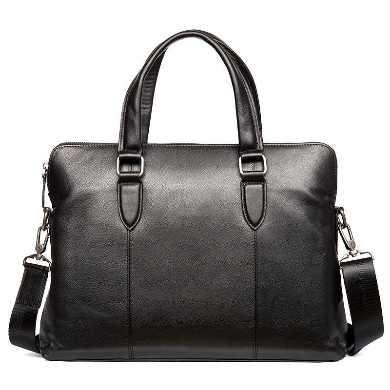 Black Leather Mens 13inches Briefcase Laptop Briefcase Shoulder Business Bags Work Bag for Men