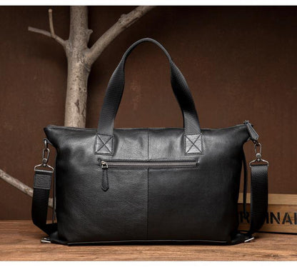 Black Leather Mens 15 inches Briefcase Laptop Bags Business Handbag Work Bag for Men