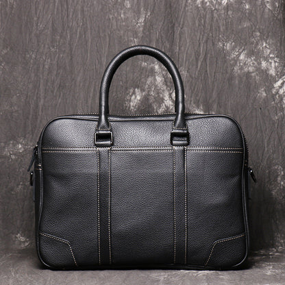 Black Leather Mens 15 inches Large Laptop Work Bag Handbag Briefcase Shoulder Bags Business Bags For Men