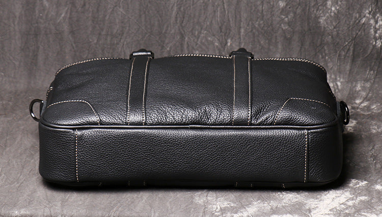 Black Leather Mens 15 inches Large Laptop Work Bag Handbag Briefcase Shoulder Bags Business Bags For Men