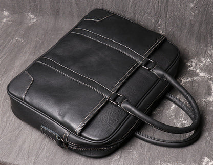 Black Leather Mens 15 inches Large Laptop Work Bag Handbag Briefcase Shoulder Bags Business Bags For Men