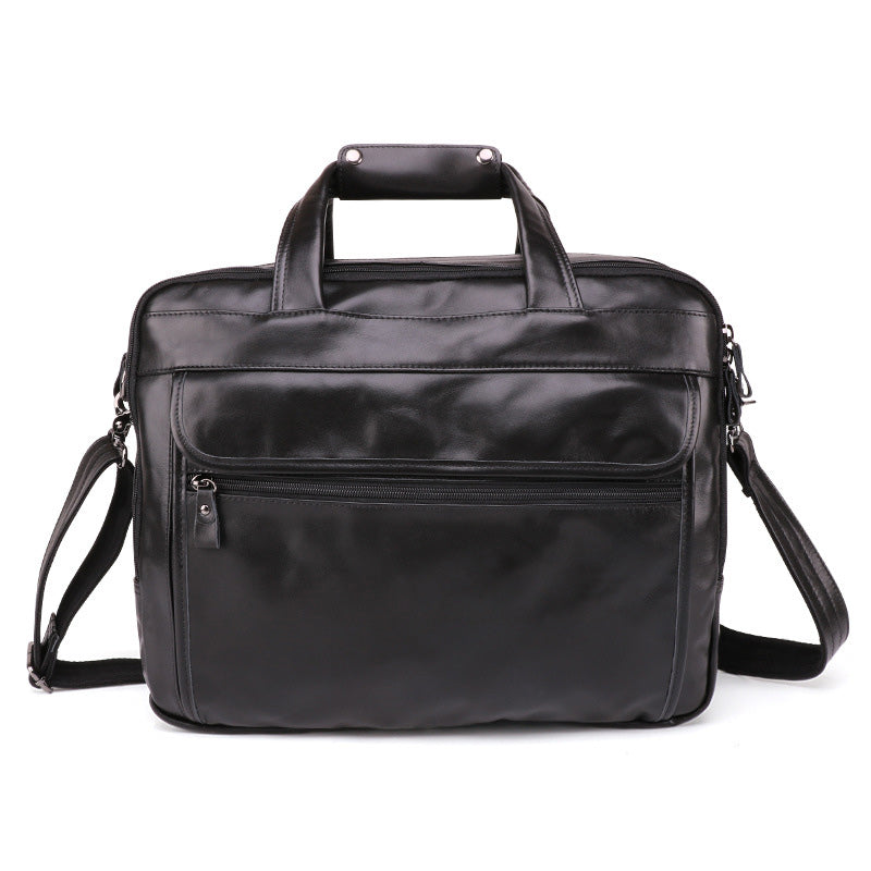 Black Leather Mens 15 inches Large Laptop Work Bag Handbag Briefcase Shoulder Bags Business Bags For Men