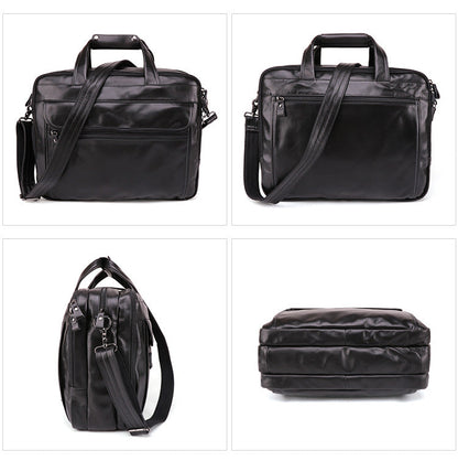 Black Leather Mens 15 inches Large Laptop Work Bag Handbag Briefcase Shoulder Bags Business Bags For Men