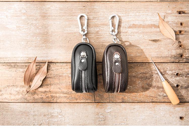 Black Leather Mens Small Car Key Wallets Brown Key Holder Car Key Pouch For Men