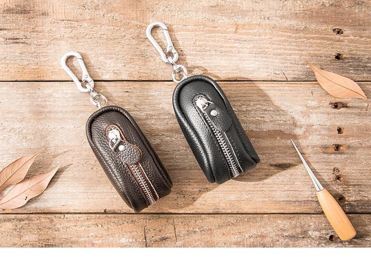 Black Leather Mens Small Car Key Wallets Brown Key Holder Car Key Pouch For Men