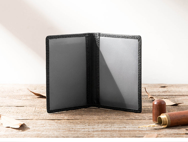 Black Leather Mens Small Card Wallet License Wallet Slim Bifold Driving License Wallet for Men