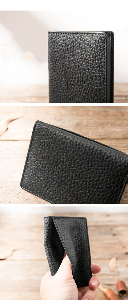 Black Leather Mens Small Card Wallet License Wallet Slim Bifold Driving License Wallet for Men