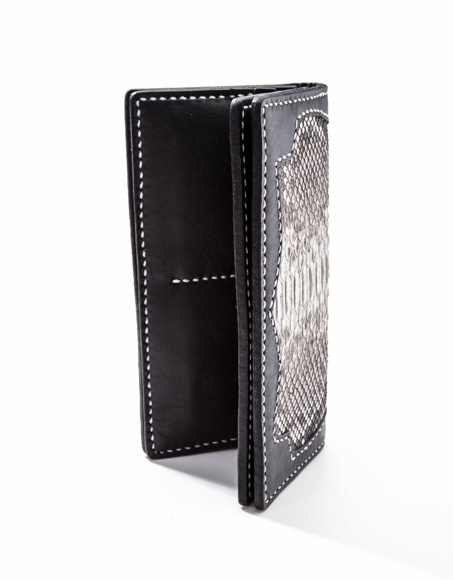 Cool Black Snakeskin Leather Mens Long Wallet Handmade Bifold Long Wallet For Men