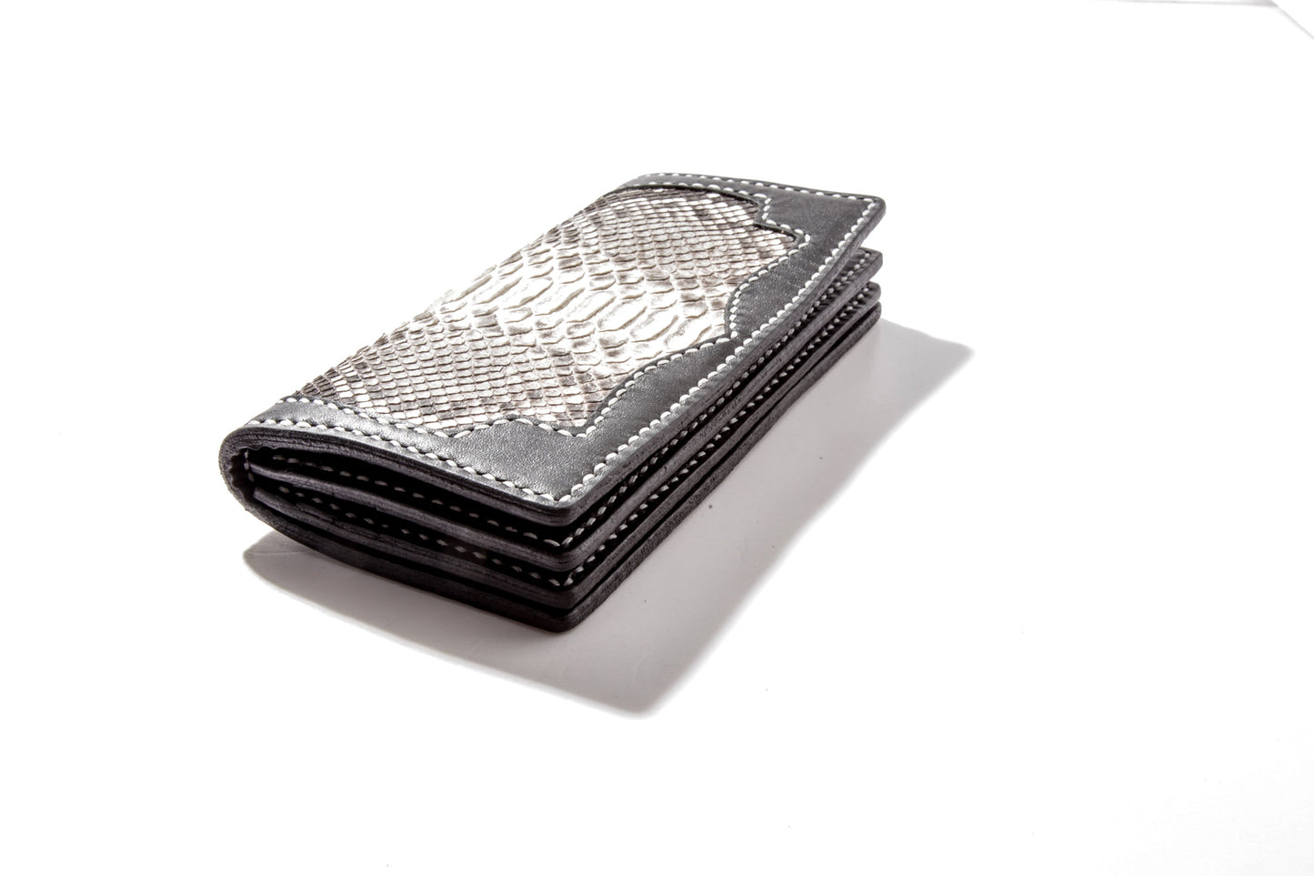 Cool Black Snakeskin Leather Mens Long Wallet Handmade Bifold Long Wallet For Men