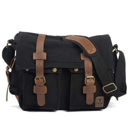 Coffee Canvas Leather Large Messenger Bag Crossbody Bag Coffee Canvas Satchel Bag For Men