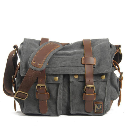 Coffee Canvas Leather Large Messenger Bag Crossbody Bag Coffee Canvas Satchel Bag For Men