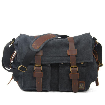 Blue Canvas Leather Large Messenger Bag Crossbody Bag Black Blue Canvas Satchel Bag For Men