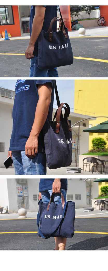 Blue Fashion Canvas Mens Womens Tote Handbag Messenger Bags Green Shoulder Tote Bag For Men and Women