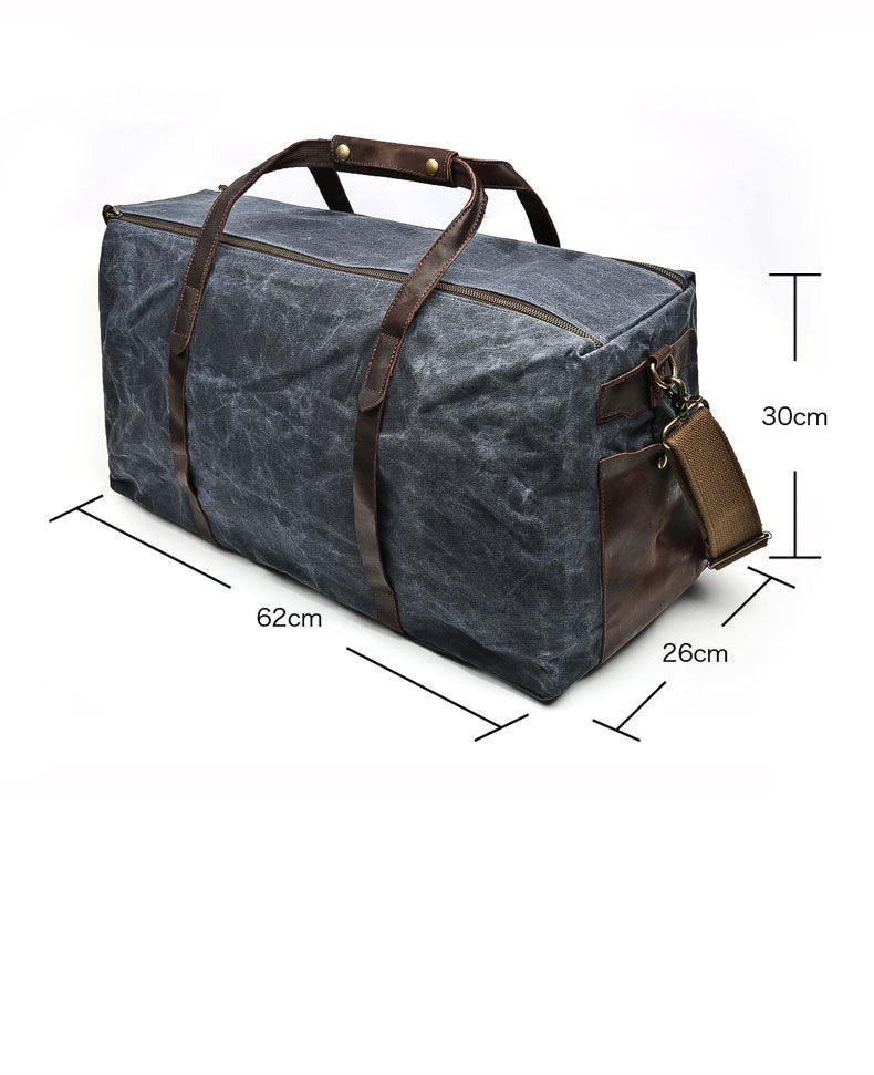 Blue Leather Canvas Mens Weekender Bag Casual Travel Handbag Blue Canvas Duffle Bag for Men