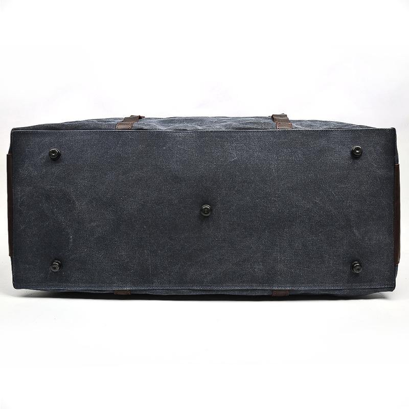 Blue Leather Canvas Mens Weekender Bag Casual Travel Handbag Blue Canvas Duffle Bag for Men