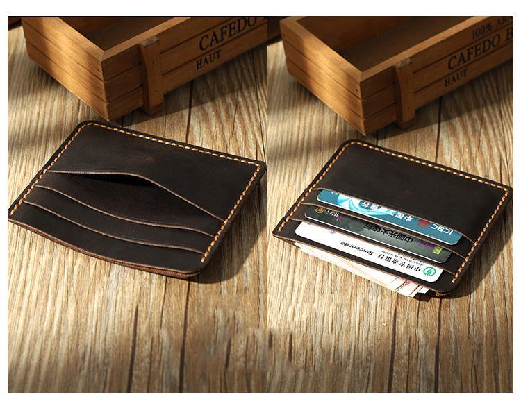 Coffee Leather Mens Front Pocket Wallet Personalized Handmade Slim Card Wallets for Men