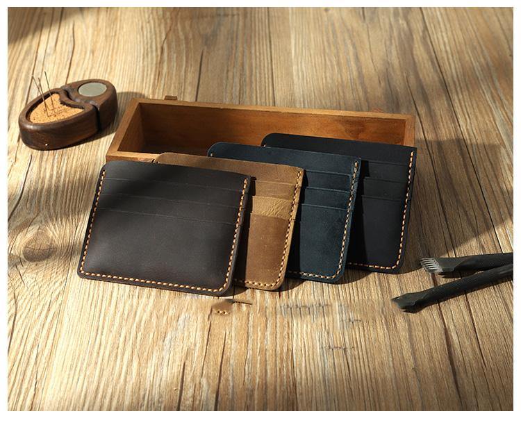 Black Leather Mens Front Pocket Wallet Personalized Handmade Slim Card Wallets for Men