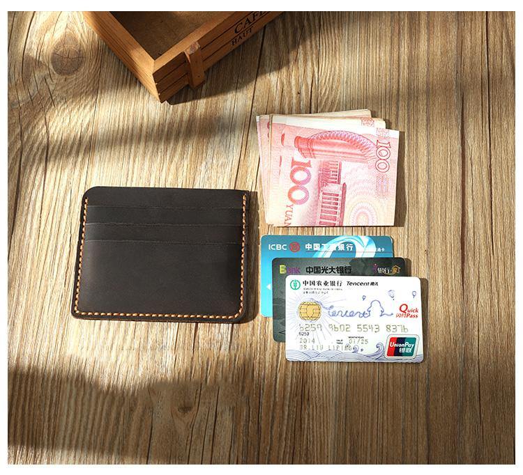 Blue Leather Mens Front Pocket Wallet Personalized Handmade Slim Card Wallets for Men