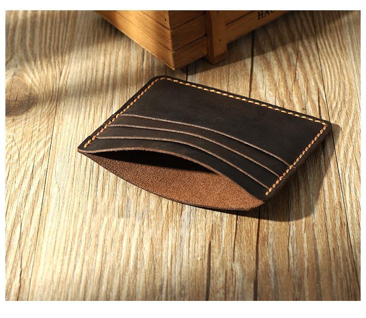 Blue Leather Mens Front Pocket Wallet Personalized Handmade Slim Card Wallets for Men