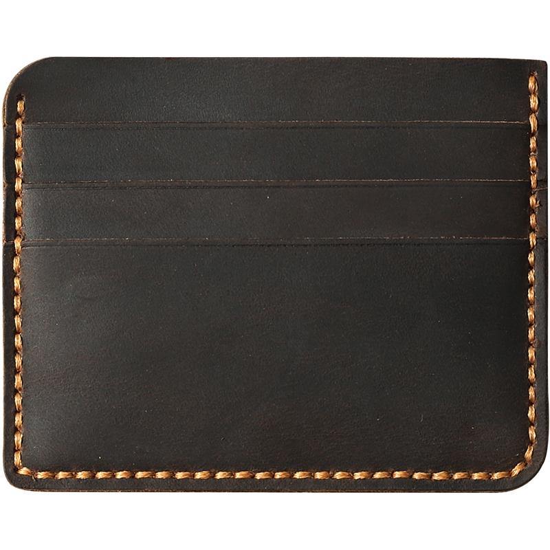 Coffee Leather Mens Front Pocket Wallet Personalized Handmade Slim Card Wallets for Men